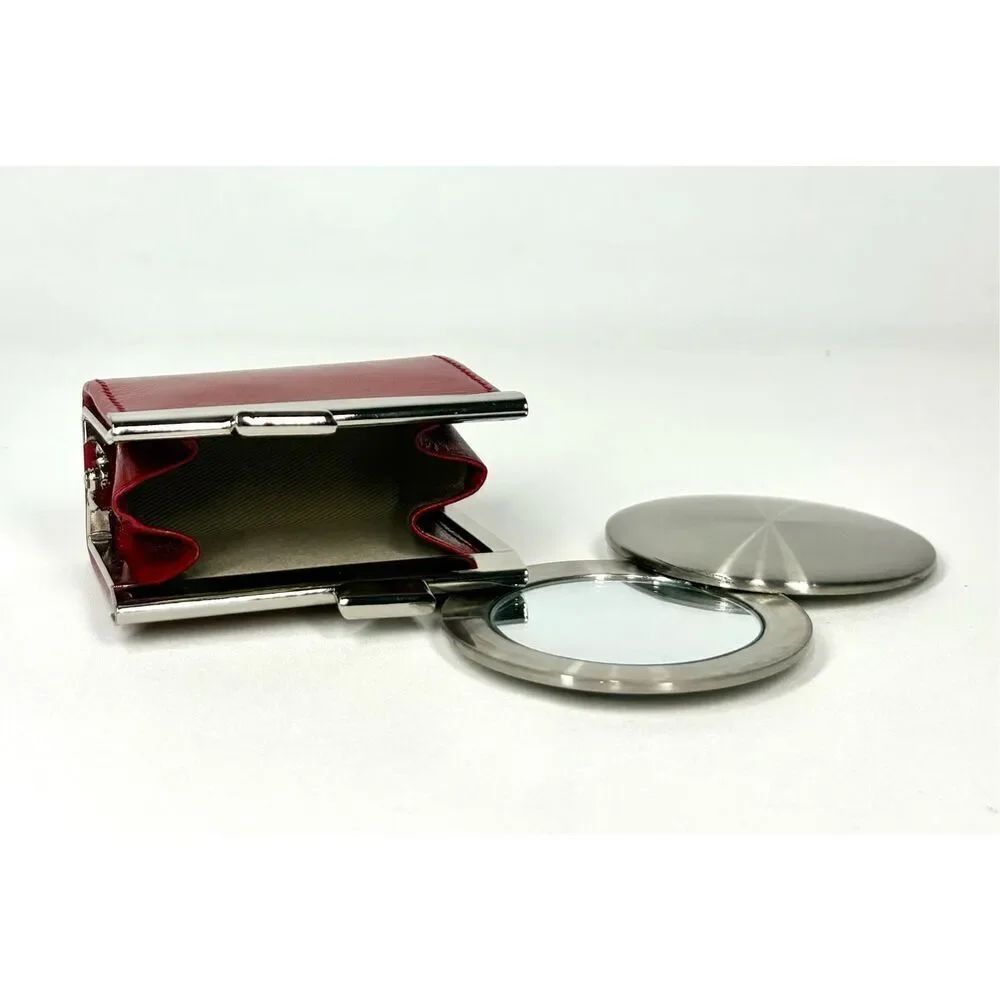 Oroton Kisslock Coin Change Purse Red Leather And Silver Mirror New Vintage — image 6 of 8